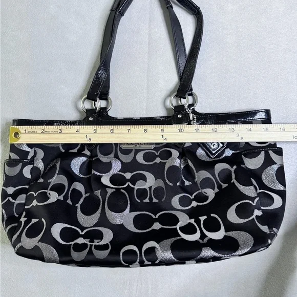 Coach Women's Metallic Silver Black SoHo Signature Shoulder Bag Tote F19664 Y2K - Picture 12 of 16